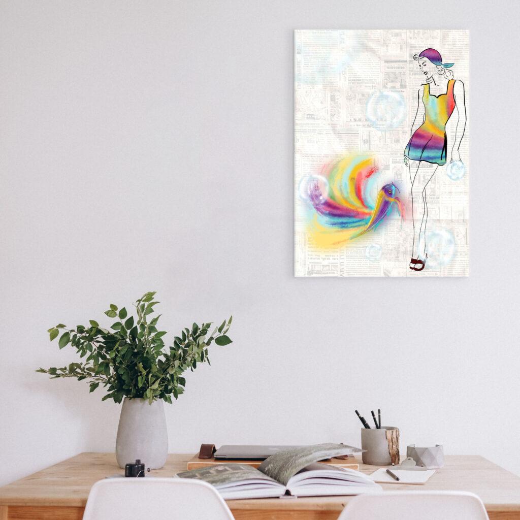 אישה ודג צבעוני_הדמיה