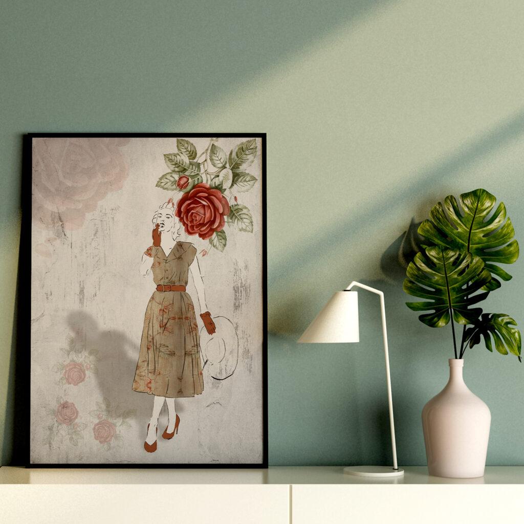 אישה ופרח אדום