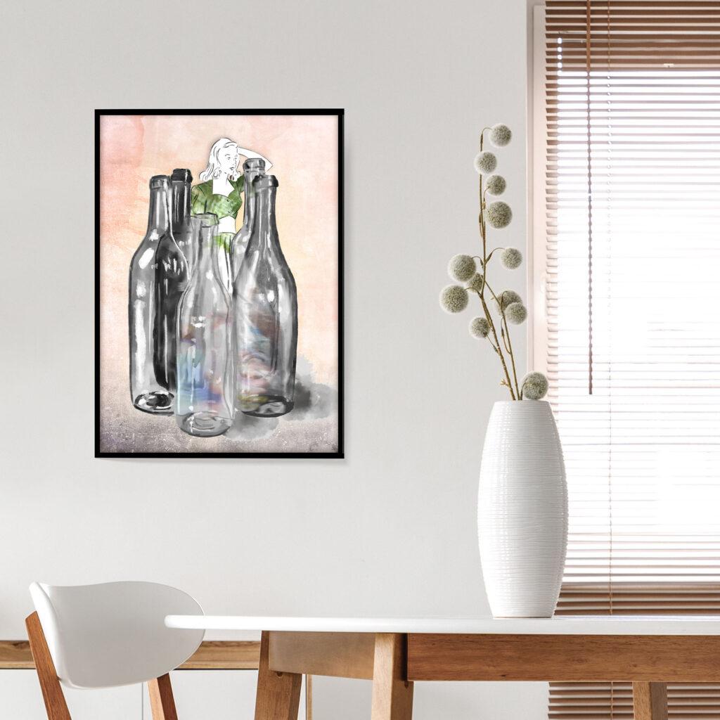 אישה ובקבוקים