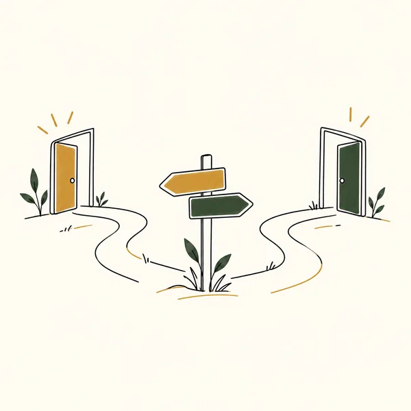 Doodle of a signpost pointing to two different doors